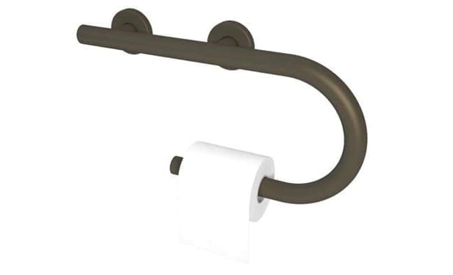 Designer grab bar toilet paper holder, Left and Right hand options. (Polished, Brushed, Bronze, and Matte Black)