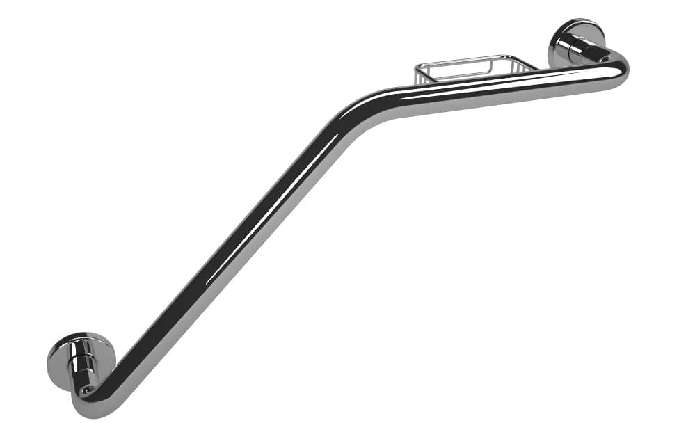 Soap basket grab bar, Left and Right hand options. (Polished, Brushed, Bronze, Matte Black)