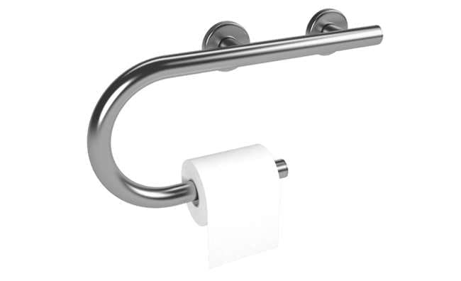 Designer grab bar toilet paper holder, Left and Right hand options. (Polished, Brushed, Bronze, and Matte Black)