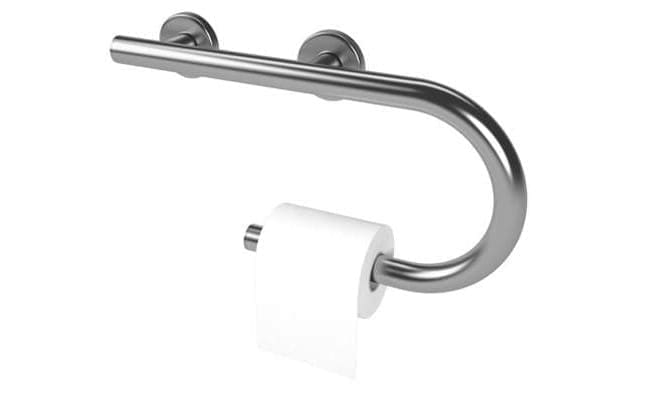 Designer grab bar toilet paper holder, Left and Right hand options. (Polished, Brushed, Bronze, and Matte Black)