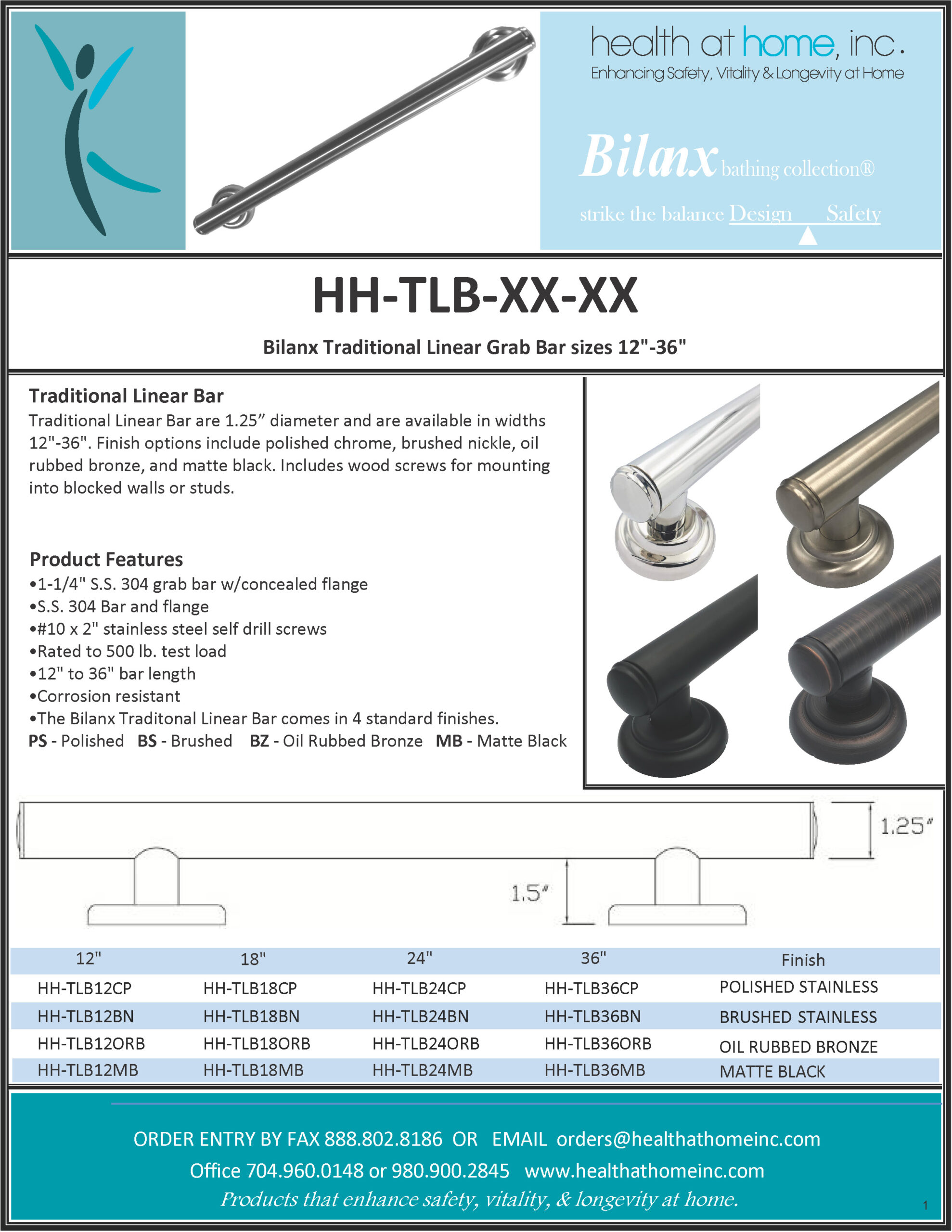 Bilanx Traditional Linear Grab Bars (12" , 18" , 24" , 36") - Image 2