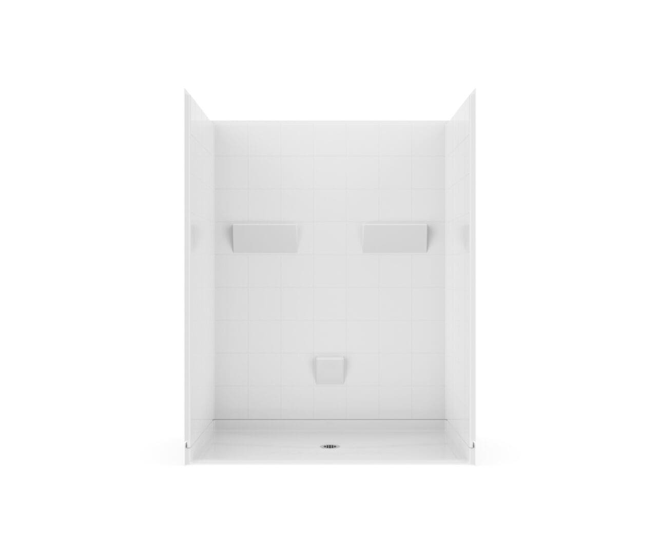 62 x 38" 5Pc. White RBS barrier-free shower unit with center drain.