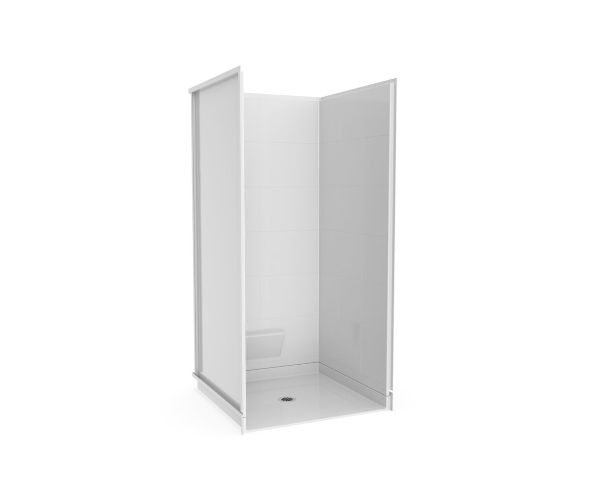 38 x 38" 4Pc. White RBS barrier-free shower unit with center drain.
